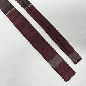 SERGIO VALENTE VINTAGE SILK TIE RED BROWN HEATHER SQUARE KNIT SKINNY 1.75" X 53"